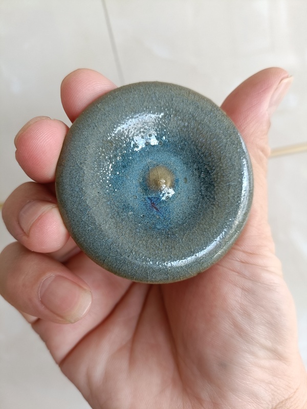 古玩陶瓷五大名窯宋元鈞窯天藍釉紅斑蓋件拍賣,當前價格980元
