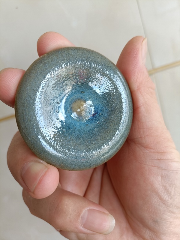 古玩陶瓷五大名窯宋元鈞窯天藍釉紅斑蓋件拍賣,當前價格980元