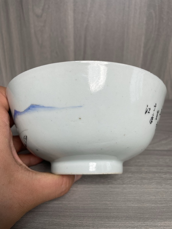 古玩陶瓷民國 定燒器 淺絳彩山水人物風景紋碗拍賣,當前價格1500元