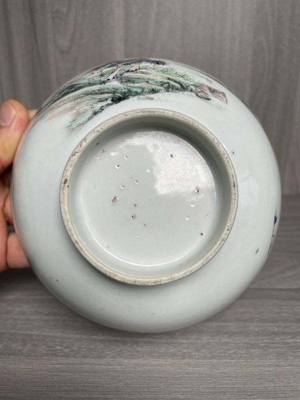 古玩陶瓷民國 定燒器 淺絳彩山水人物風景紋碗拍賣,當前價格1500元