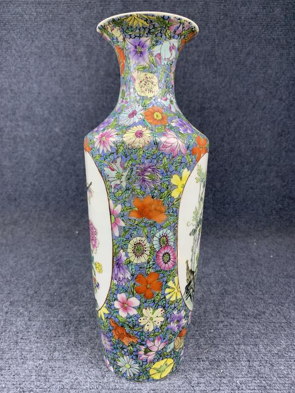 古玩陶瓷粉彩百花開光花鳥紋軟棒槌瓶拍賣,當前價格16200元