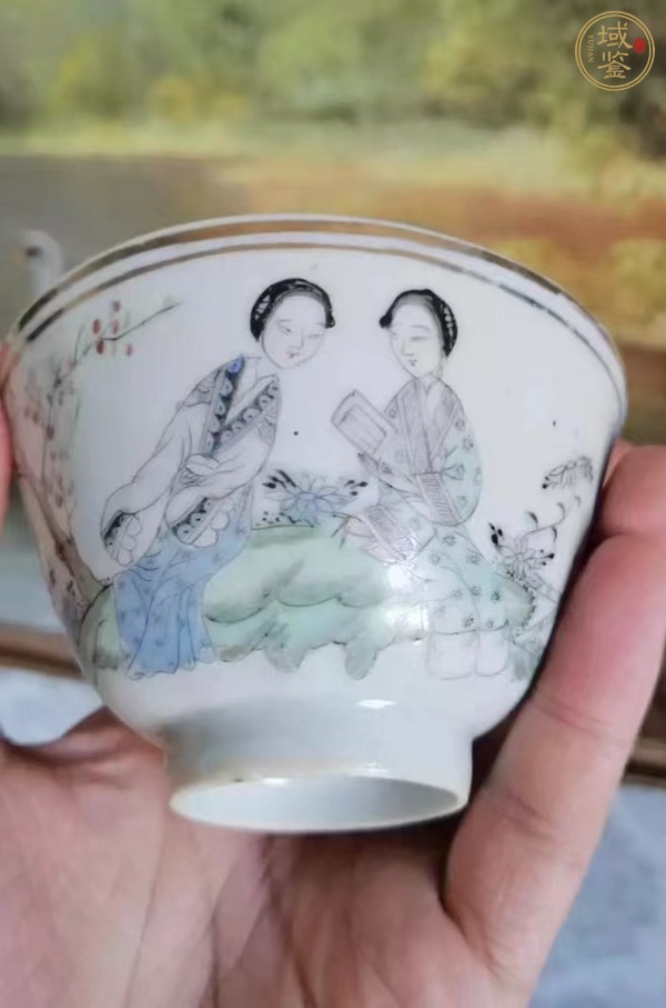 古玩陶瓷粉彩桃花仕女碗真品鑒賞圖