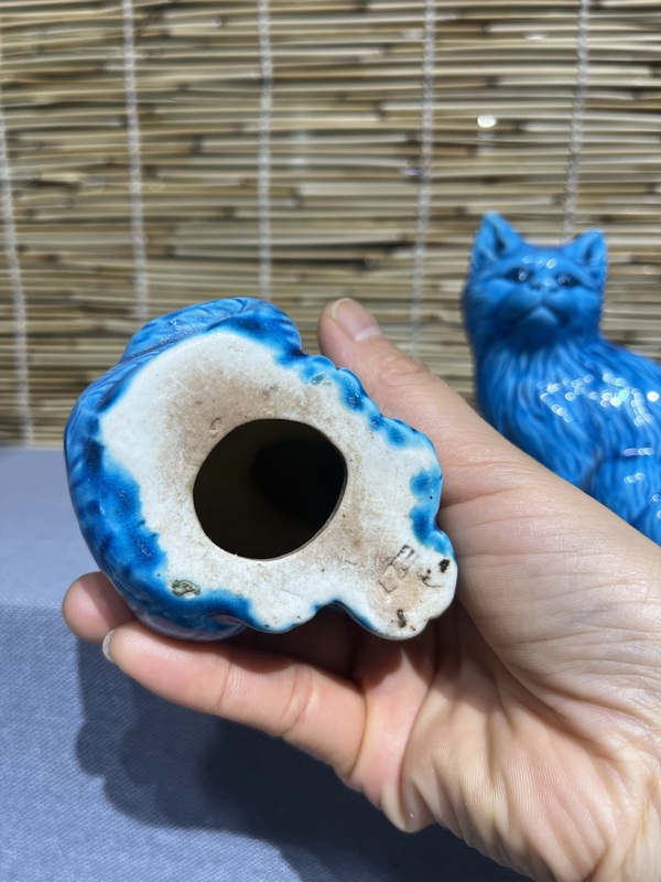 古玩陶瓷孔雀藍釉貍貓擺件拍賣,當前價格1399元