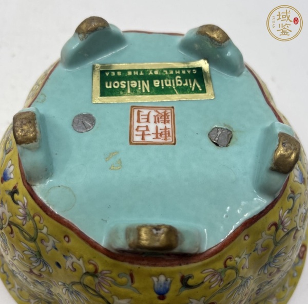 古玩陶瓷松石綠粉彩花卉紋花口花盆真品鑒賞圖