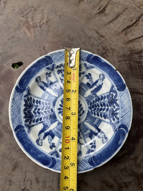 古玩陶瓷晚清小康四美圖青花盤拍賣,當前價格350元