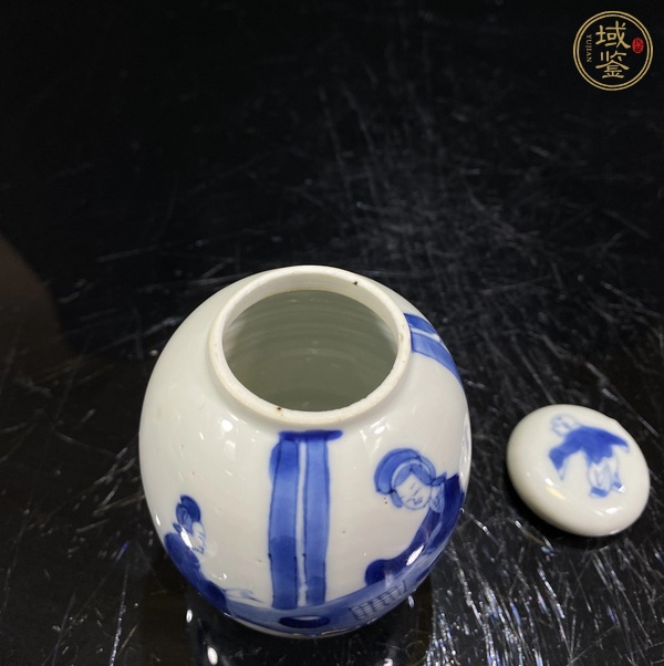 古玩陶瓷青花對弈圖蓮子罐真品鑒賞圖