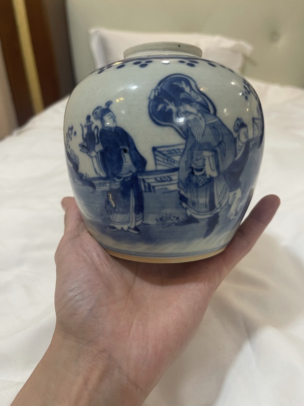 古玩陶瓷青花人物故事紋蓋罐拍賣，當(dāng)前價(jià)格3500元