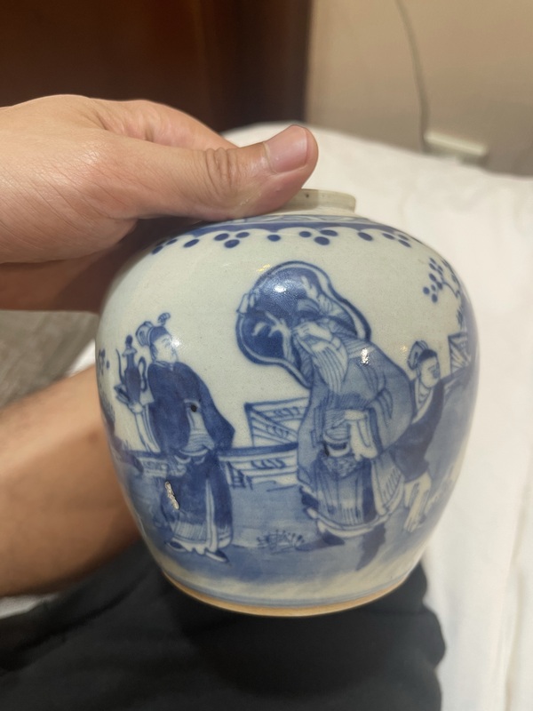 古玩陶瓷青花人物故事紋蓋罐拍賣，當(dāng)前價(jià)格3500元