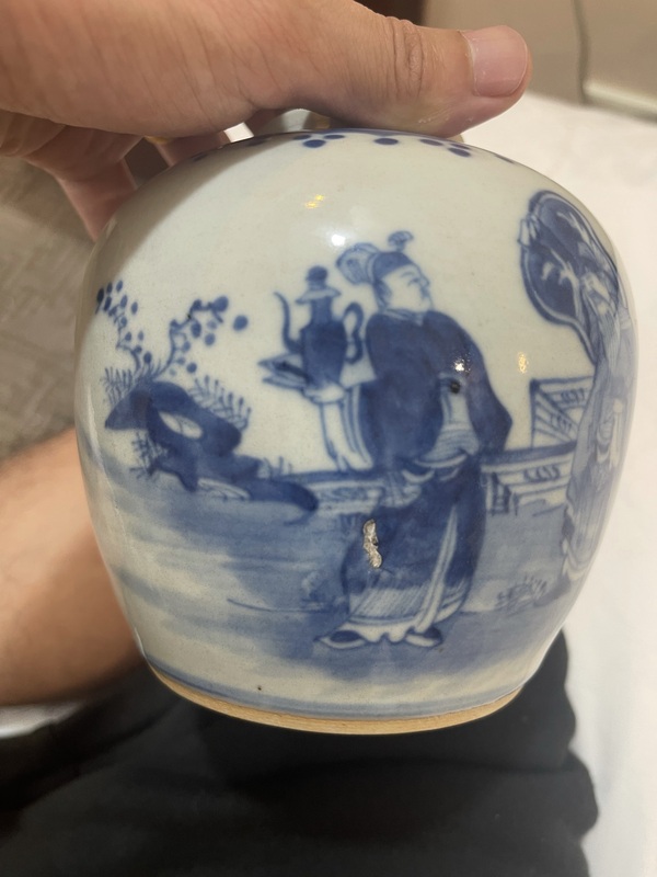古玩陶瓷青花人物故事紋蓋罐拍賣，當(dāng)前價(jià)格3500元