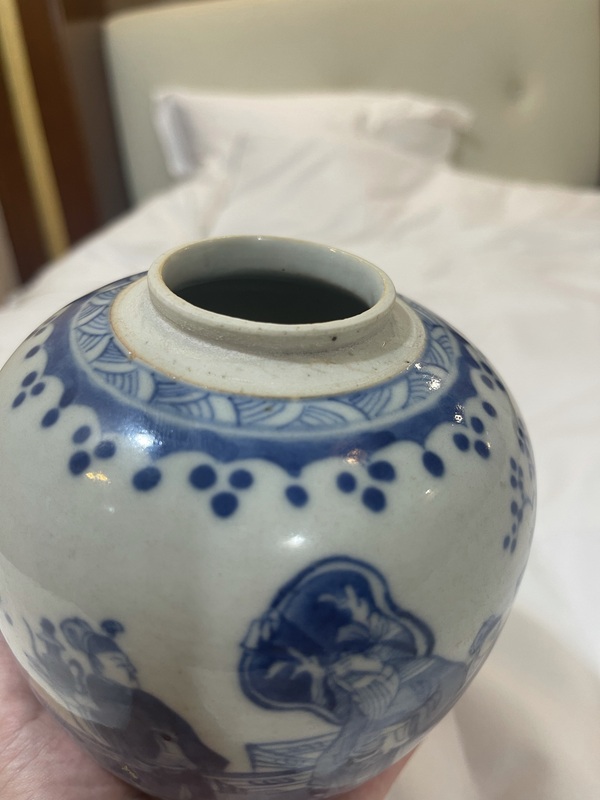 古玩陶瓷青花人物故事紋蓋罐拍賣，當(dāng)前價(jià)格3500元