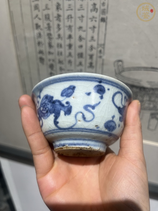 古玩陶瓷青花獅紋撇口杯真品鑒賞圖