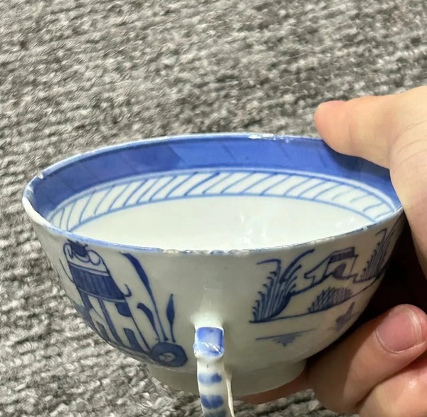 古玩陶瓷晚清青花山水紋雙耳杯拍賣,當前價格1200元