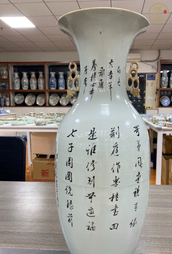 古玩陶瓷粉彩七子圖雙耳大瓶真品鑒賞圖