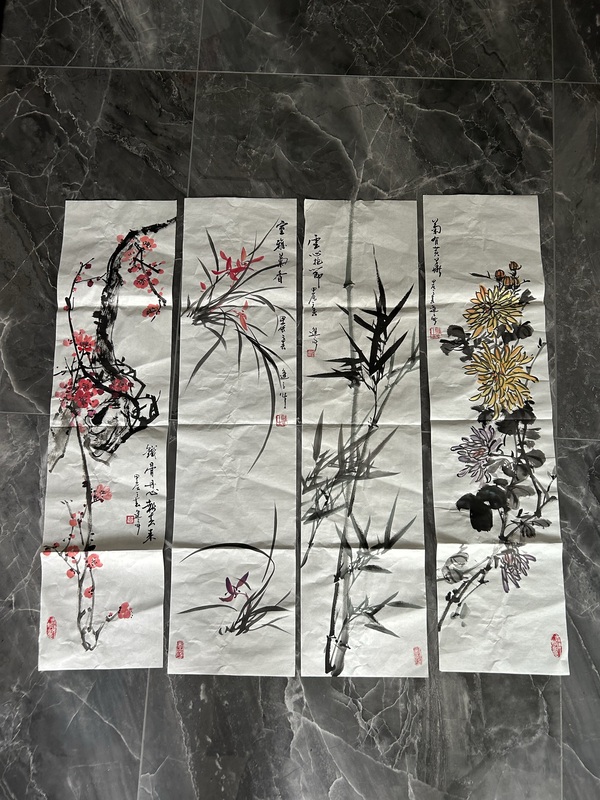 古玩轉(zhuǎn)賣金進之《梅蘭竹菊》四條屏拍賣，當前價格650元