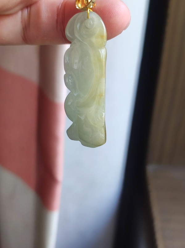 古玩玉器天然翡翠雕“靈芝如意”掛件拍賣,當前價格3860元