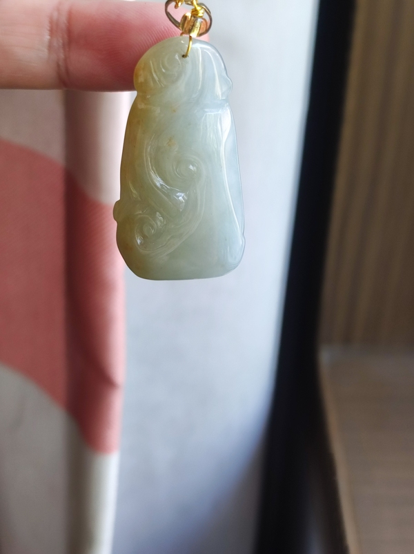 古玩玉器天然翡翠雕“靈芝如意”掛件拍賣,當前價格3860元