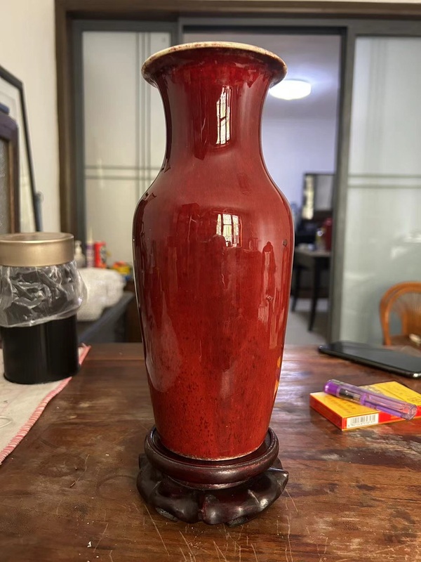古玩陶瓷清中晚期窯變紅釉瓶拍賣,當前價格13000元