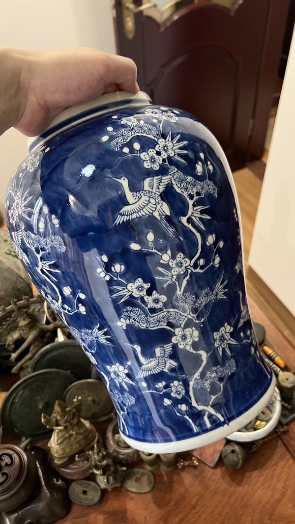 古玩陶瓷青花留白梅花松鶴將軍罐拍賣,當前價格1260元