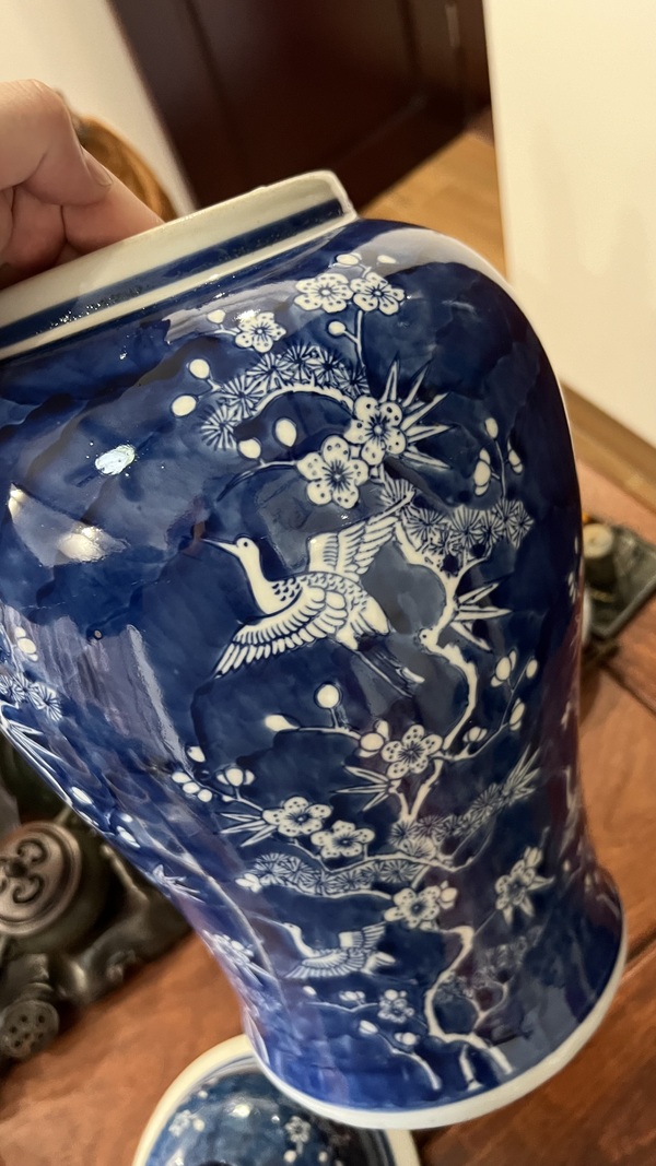 古玩陶瓷青花留白梅花松鶴將軍罐拍賣,當前價格1260元