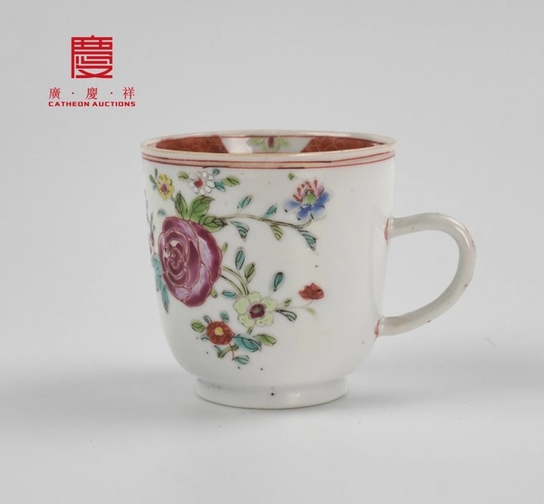 古玩陶瓷乾隆粉彩花卉紋把杯拍賣，當前價格1200元