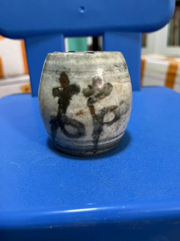 古玩陶瓷晚清青花吉語紋鼓形燭臺拍賣,當前價格688元