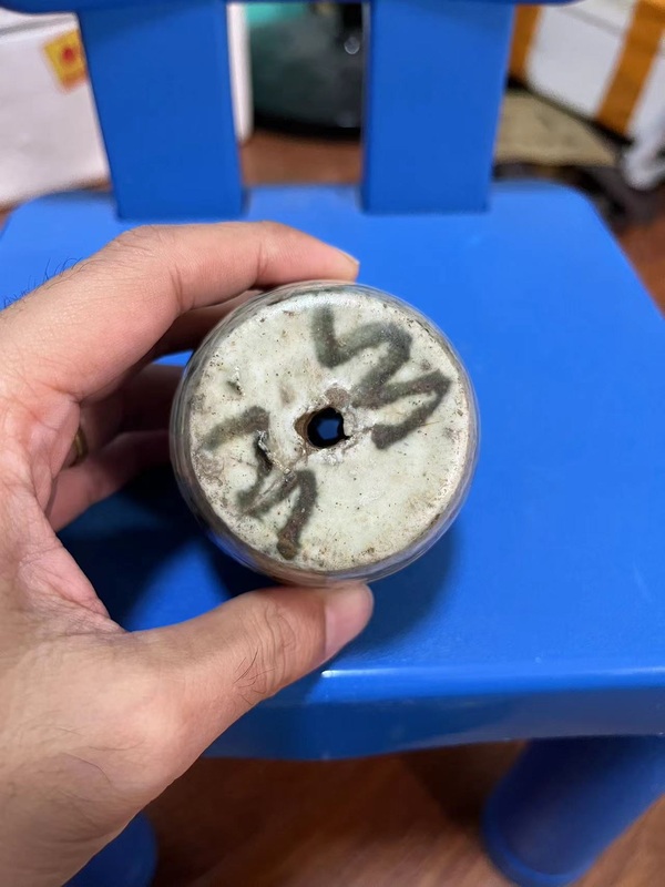 古玩陶瓷晚清青花吉語紋鼓形燭臺拍賣,當前價格688元