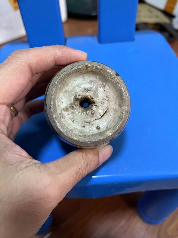 古玩陶瓷晚清青花吉語紋鼓形燭臺拍賣,當前價格688元