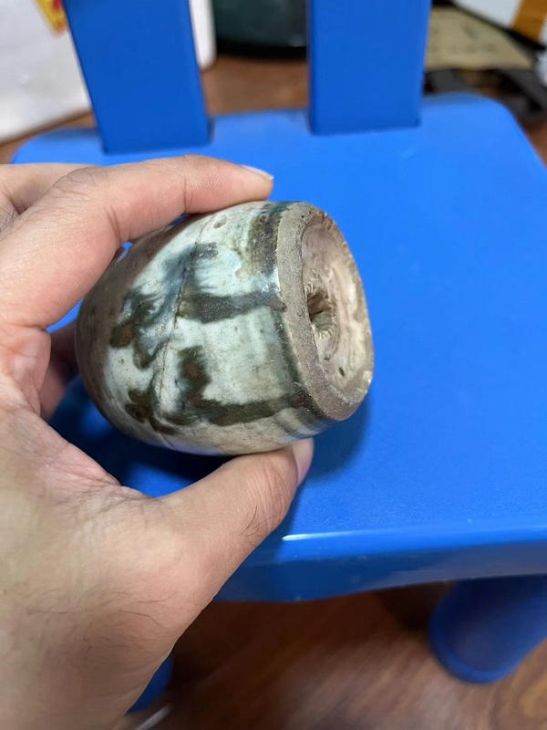 古玩陶瓷晚清青花吉語紋鼓形燭臺拍賣,當前價格688元
