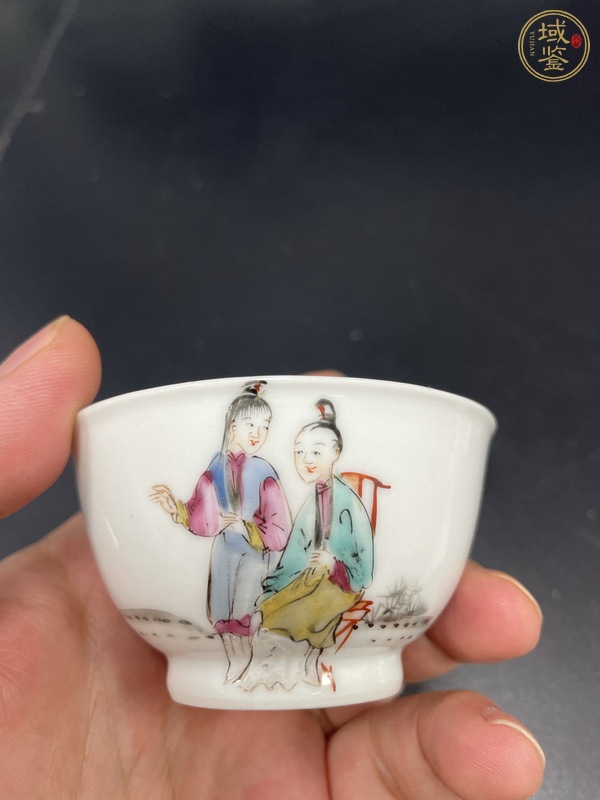 古玩陶瓷廣彩人物故事紋茶杯真品鑒賞圖