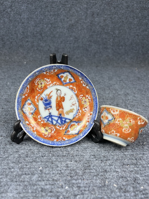 古玩陶瓷青花礬紅人物杯盤拍賣,當前價格2288元