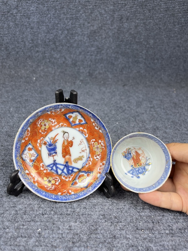 古玩陶瓷青花礬紅人物杯盤拍賣,當前價格2288元