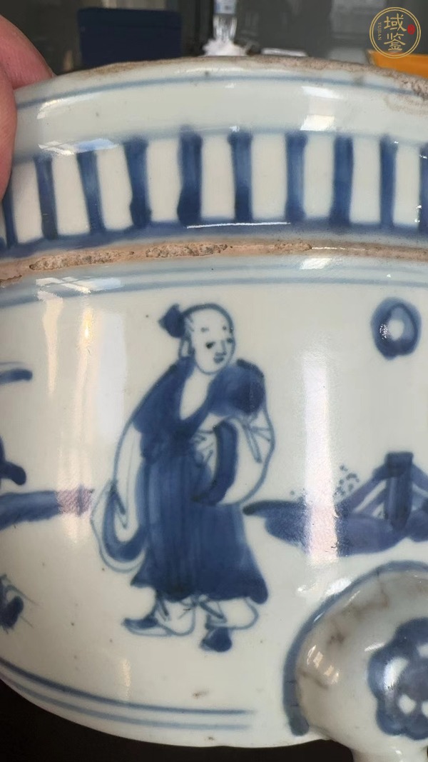 古玩陶瓷青花高士圖三足爐真品鑒賞圖