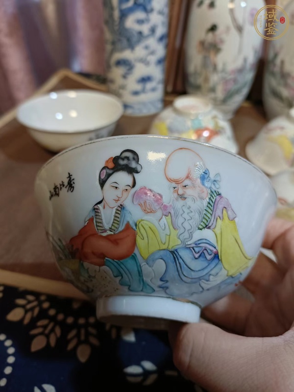 古玩陶瓷壽星圖粉彩碗真品鑒賞圖