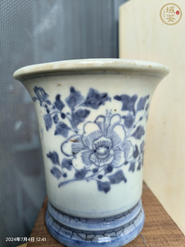 古玩陶瓷青花花卉詩(shī)文花盆真品鑒賞圖