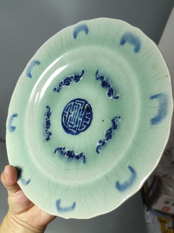 古玩陶瓷清代中期五福同壽大盤拍賣,當前價格700元