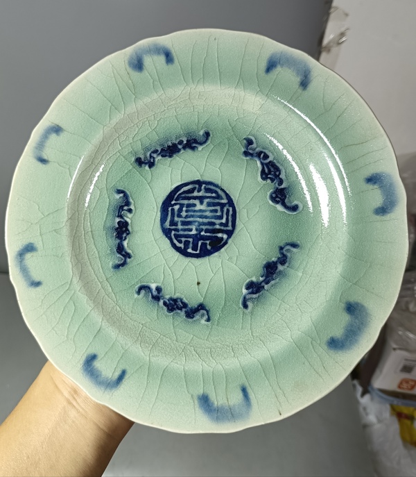 古玩陶瓷清代中期五福同壽大盤拍賣,當前價格700元