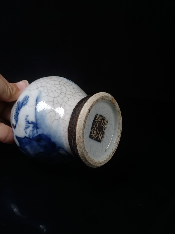古玩陶瓷哥釉地鐵銹釉青花罐拍賣,當前價格960元