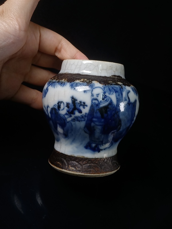 古玩陶瓷哥釉地鐵銹釉青花罐拍賣,當前價格960元