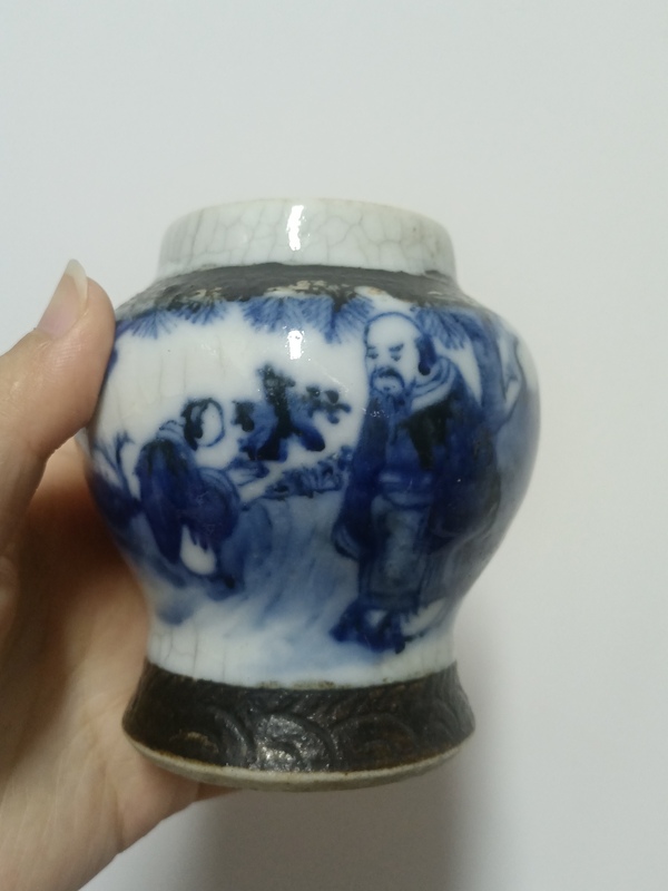 古玩陶瓷哥釉地鐵銹釉青花罐拍賣,當前價格960元
