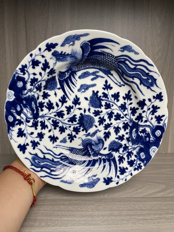 古玩陶瓷清道光 青花鸞鳳和鳴紋花口盤(二級官)拍賣,當前價格3800元