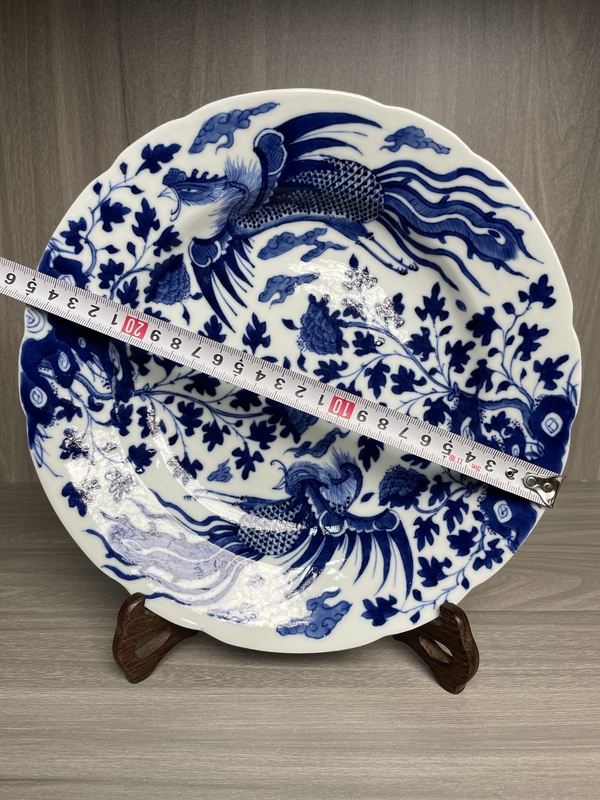 古玩陶瓷清道光 青花鸞鳳和鳴紋花口盤(二級官)拍賣,當前價格3800元