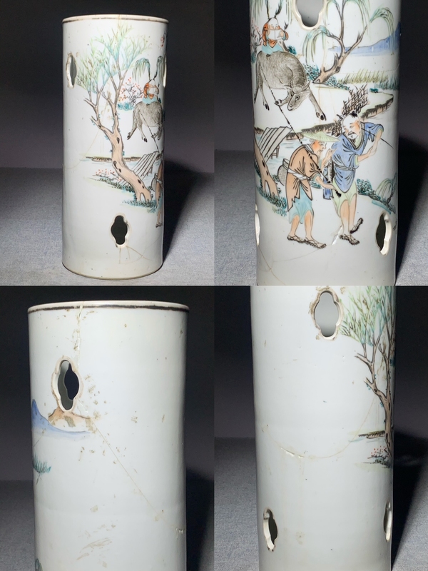 古玩陶瓷汪照黎淺絳彩漁樵耕讀圖帽筒拍賣,當前價格1000元