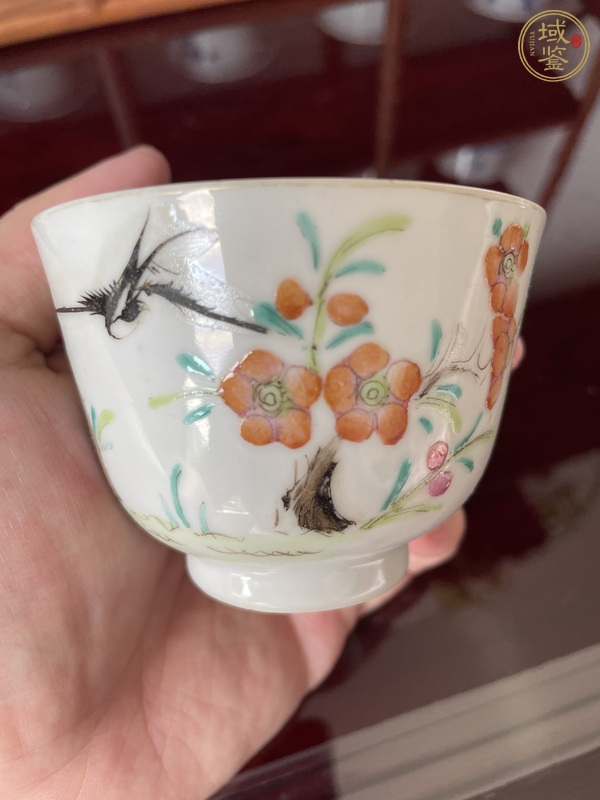 古玩陶瓷花鳥紋粉彩杯真品鑒賞圖