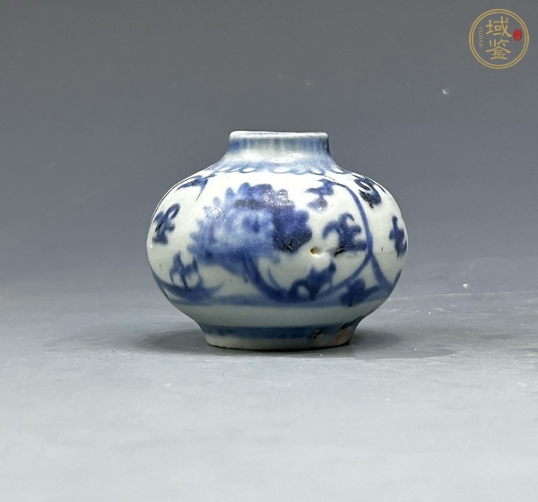 古玩陶瓷明中花卉紋青花水盂真品鑒賞圖