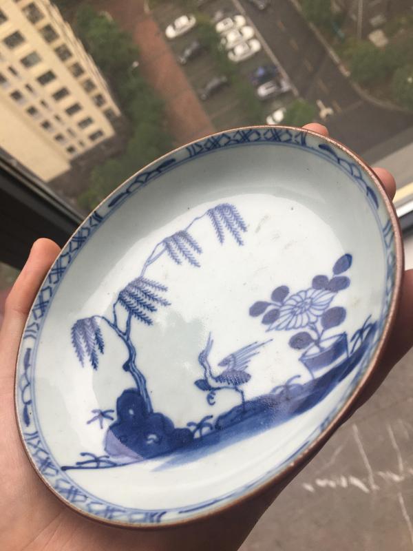 古玩陶瓷(主頁鬼市更多)清康熙洞石花鳥紋青花小賞盤拍賣,當前價格1100元