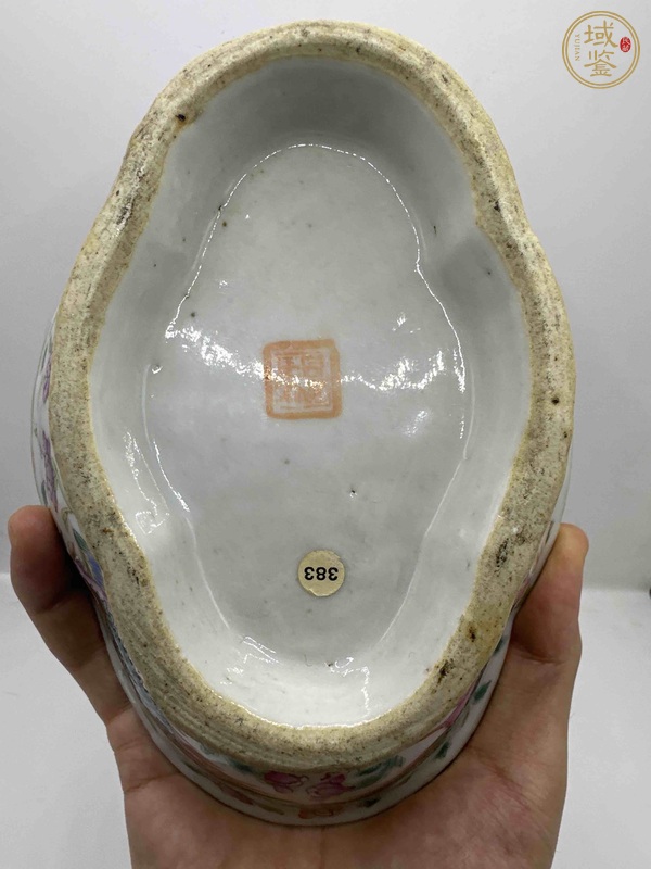 古玩陶瓷粉彩鳳凰牡丹紋海棠型貢盤真品鑒賞圖