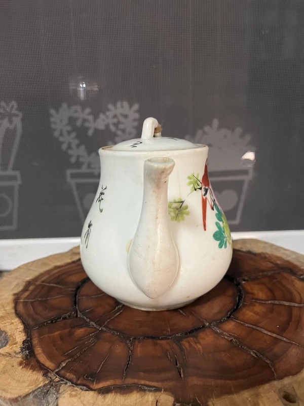 古玩陶瓷民國淺絳彩花鳥紋執壺拍賣,當前價格188元