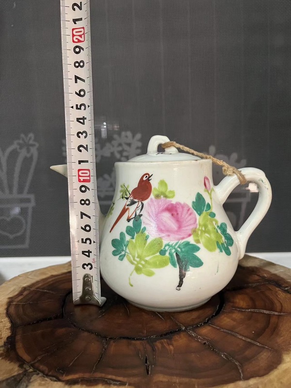 古玩陶瓷民國淺絳彩花鳥紋執壺拍賣,當前價格188元