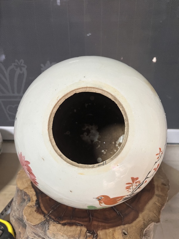 古玩陶瓷民國淺絳彩花鳥紋西瓜罐拍賣,當前價格299元