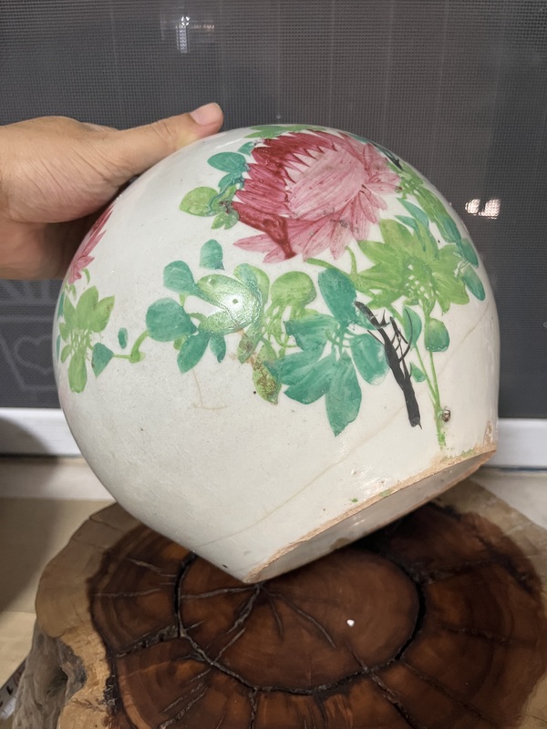 古玩陶瓷民國淺絳彩花鳥紋西瓜罐拍賣,當前價格299元